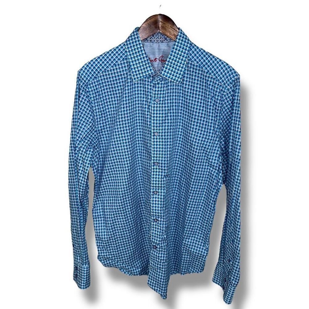 Robert Graham Blue Print Button Up Dress Shirt Size L